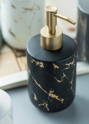 Hand Ceramic Soap Dispenser Marble Pattern Essential Oil Liquid Soap Shampoo Container Pump Bottle for Bathroom Laundry Room