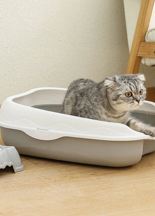 Semi-Enclosed Litter Box Spatter-Proof Cat Toilet Large Kitten Cleaning Supplies Large Cat Poop Bowl Pet Bupplies