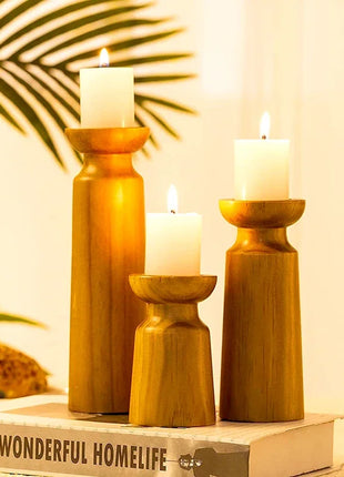 3PCS Natural Wooden Candlesticks Holders Retro Wedding Candle Holder Stand Festival Party Table Home Decorations