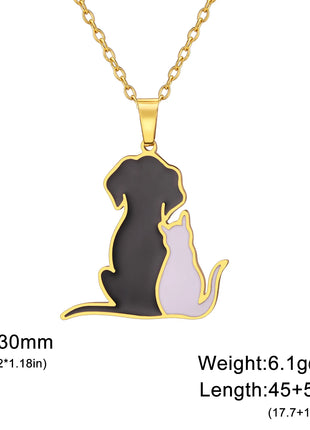 Cuddling Hugging Dog Cat Necklace Stainless Steel Animal Kitten Pet Pendant Necklaces for Women Jewelry Valentine Gift