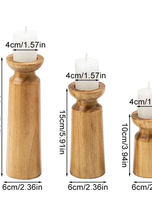 3PCS Natural Wooden Candlesticks Holders Retro Wedding Candle Holder Stand Festival Party Table Home Decorations