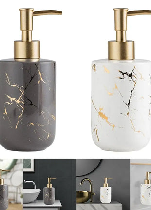 Hand Ceramic Soap Dispenser Marble Pattern Essential Oil Liquid Soap Shampoo Container Pump Bottle for Bathroom Laundry Room