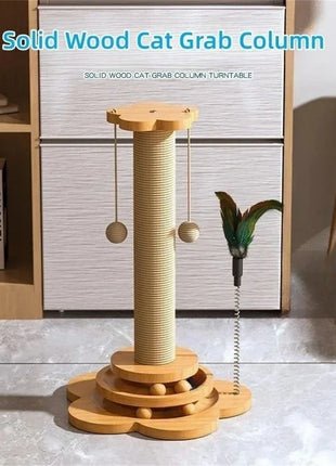 Pet Cat Toy Solid Wood Cat Turntable Funny Cat Stick Balls Durable Sisal Scratching Board Cat Supplies Cat Grab Column Cat Treat