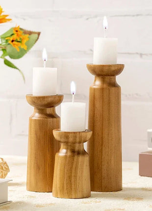 3PCS Natural Wooden Candlesticks Holders Retro Wedding Candle Holder Stand Festival Party Table Home Decorations