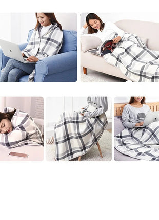 Microfiber Plaid Blankets Wearing Fluffy Knee Blanket with Sleeves Wearable Fleece Thermal Shawl with Buttons for Winter Camping