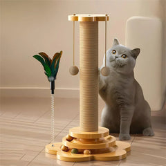 Pet Cat Toy Solid Wood Cat Turntable Funny Cat Stick Balls Durable Sisal Scratching Board Cat Supplies Cat Grab Column Cat Treat