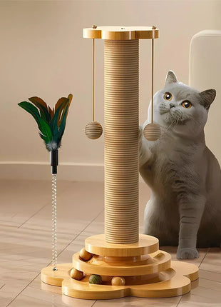 Pet Cat Toy Solid Wood Cat Turntable Funny Cat Stick Balls Durable Sisal Scratching Board Cat Supplies Cat Grab Column Cat Treat