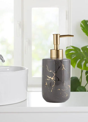 Hand Ceramic Soap Dispenser Marble Pattern Essential Oil Liquid Soap Shampoo Container Pump Bottle for Bathroom Laundry Room