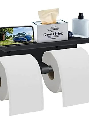 Multifunctional Toilet Paper Holder with Shelf Wall Mounted Double Roll Towel Holder Bathroom Gold