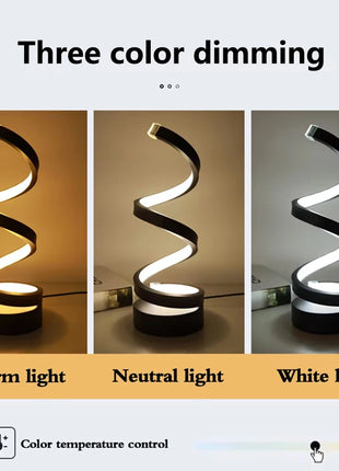 Modern Spiral Table LED Night Light Dimmable Desk Lamp Living Room Nightstand Lamp Bedside Table Study Office Bedroom Decoration