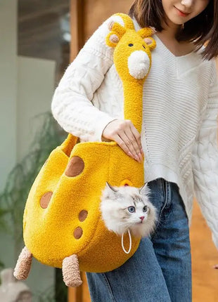 Giraffe Pet Carrier Pet Plush Sponge Travel Bag Outdoor Carrier Bag Cats Tote Bag Small Pet Carrier Bag Fashionable Breathable