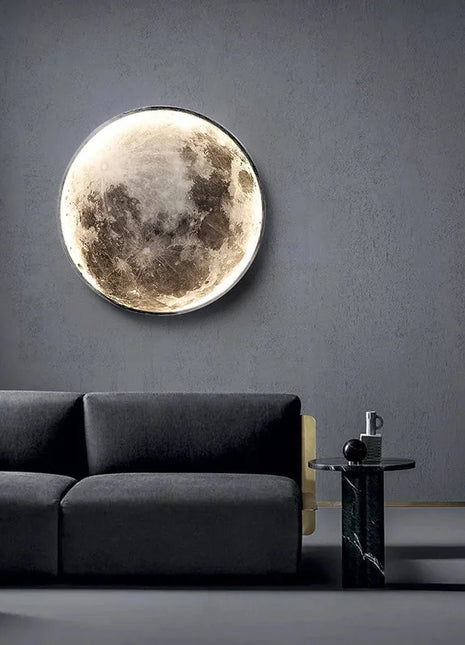 Gray Moon Circular Porch Decoration Painting Led Luminous Light Painting Light Luxury Style Bedside Painting Corridor End Mural