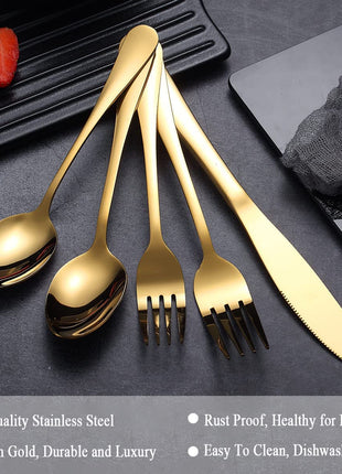 Flatware Set 20 Piece, Stainless Steel with Titanium Gold Plated, Golden Color Flatware Set, Silverware, Cutlery Set Service for 4 (Shiny Gold)