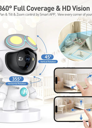 2K Indoor Security Camera for Baby Monitor, Dog Camera with Motion Detection, 2-Way Audio & Night Vision, Wifi Nanny Camera with Safety Alerts, Cloud & SD Card Storage