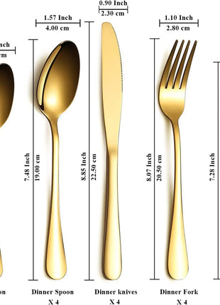 Flatware Set 20 Piece, Stainless Steel with Titanium Gold Plated, Golden Color Flatware Set, Silverware, Cutlery Set Service for 4 (Shiny Gold)