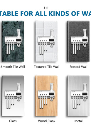 UV Light Sterilizer Toothbrush Holder Cleaner & Automatic Toothpaste Dispenser