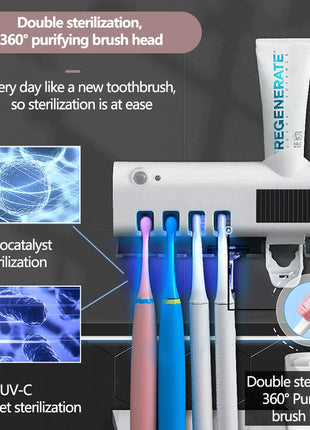 UV Light Sterilizer Toothbrush Holder Cleaner & Automatic Toothpaste Dispenser