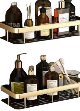 Bathroom Shelves Kitchen Bathroom Storage Shelves Black Gold Double Aluminum Shelves Bathroom Kitchen Hangers No Punch Holes