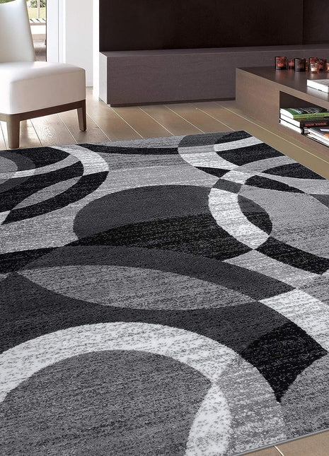 Contemporary Abstract Circles Perfect for High Traffic Areas of Your Living Room,Bedroom,Home Office,Kitchen Area Rug 6'6" X 9' Gray