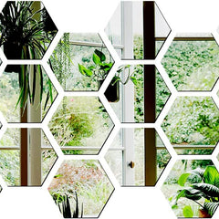 3.4''X4''X2'' Hexagon Mirror Wall Sticker, 24 Pieces Acrylic Mirror Self Adhesive Mirror Tiles, Aesthetic Wall Decor for Bedroom Living Room(Silver)