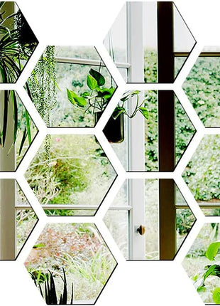 3.4''X4''X2'' Hexagon Mirror Wall Sticker, 24 Pieces Acrylic Mirror Self Adhesive Mirror Tiles, Aesthetic Wall Decor for Bedroom Living Room(Silver)