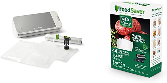 FoodSaver FM2435 Vacuum Sealer Machine with Bonus Handheld Vacuum Sealer and Starter Kit, Safety Certified, Silver