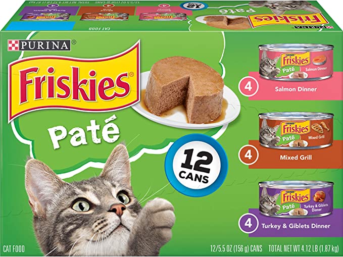 Purina Friskies Pate Wet Cat Food Variety Pack, Salmon, Turkey & Grilled - (2 Packs of 12) 5.5 oz